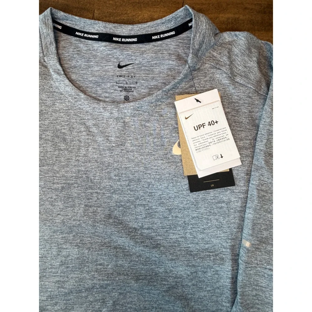 Nike Running Dri-FIT Miler Long Sleeve Shirt Grey Heather UPF 40+  Mens L